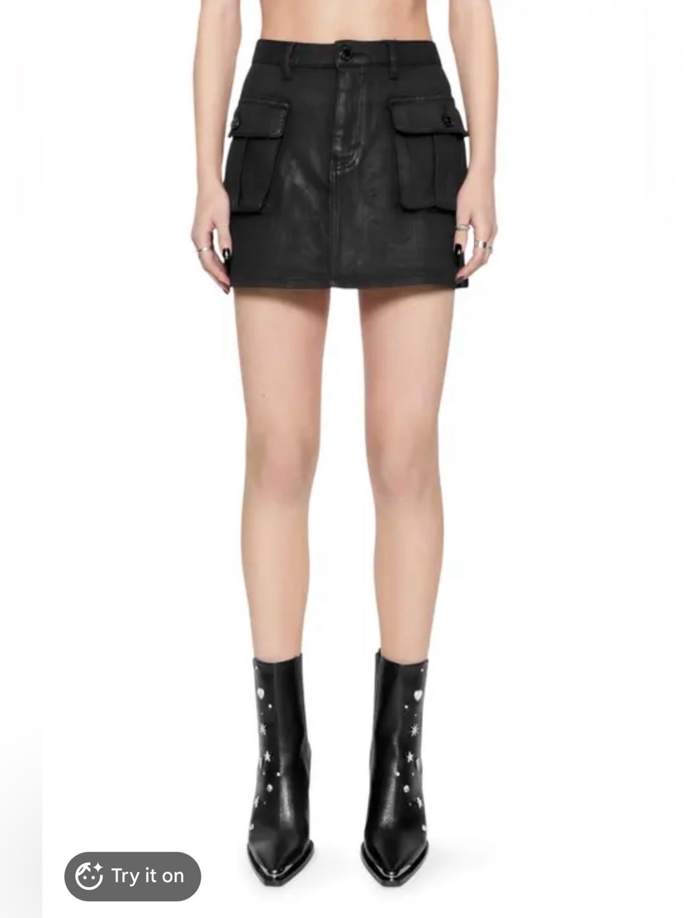 Rebecca Minkoff Denim Cargo Mini Skirt Black Size 24 NWOT
